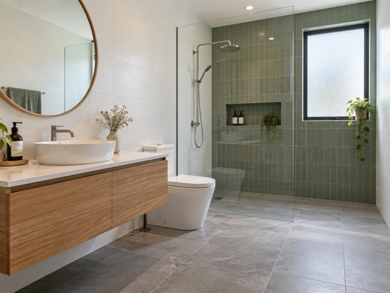 Bathroom design malaysia with separate wet and dry zones and a glass screen