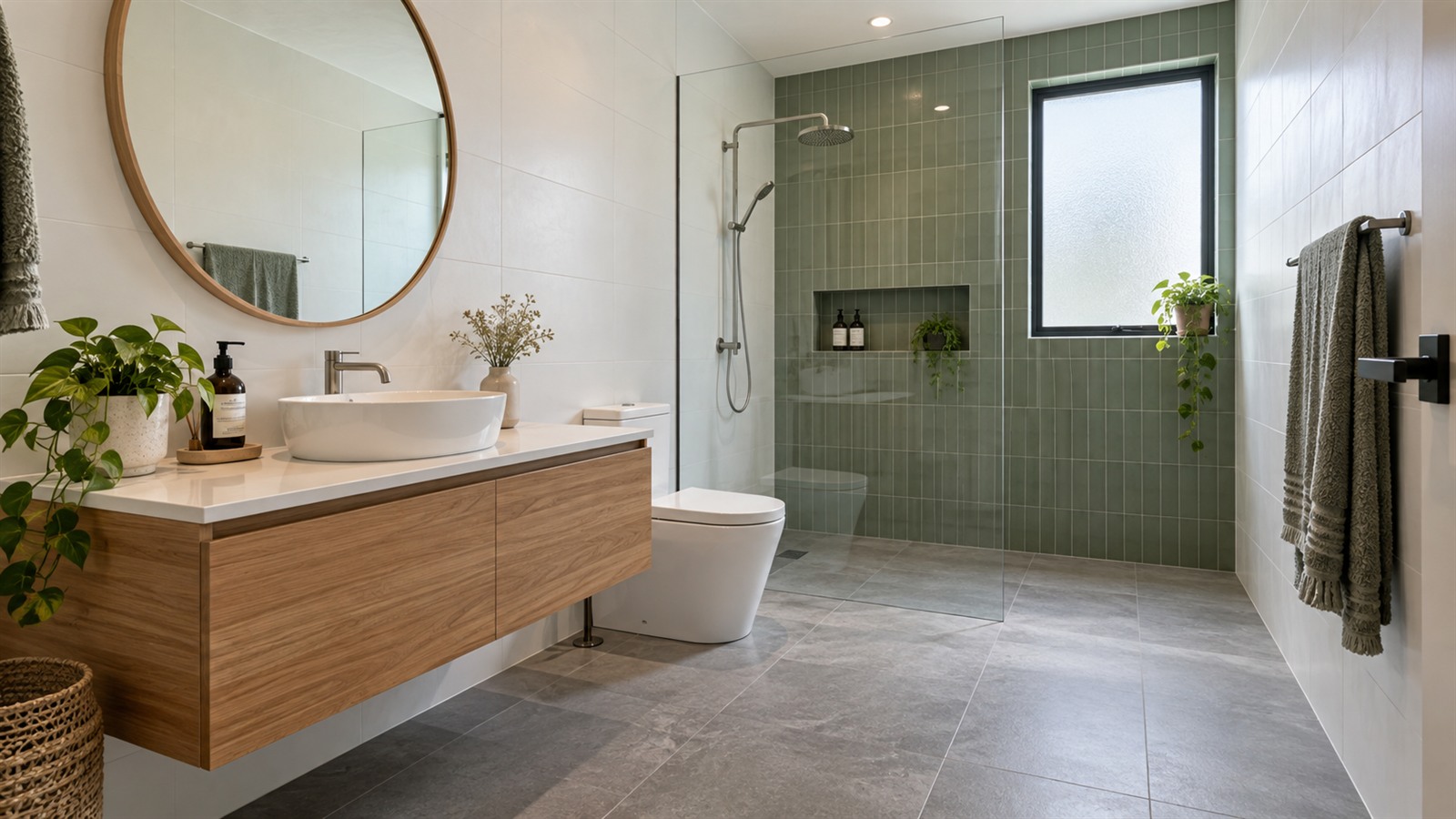 Bathroom design malaysia with separate wet and dry zones and a glass screen