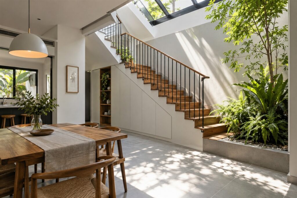 Light well and open staircase in a terrace house design malaysia