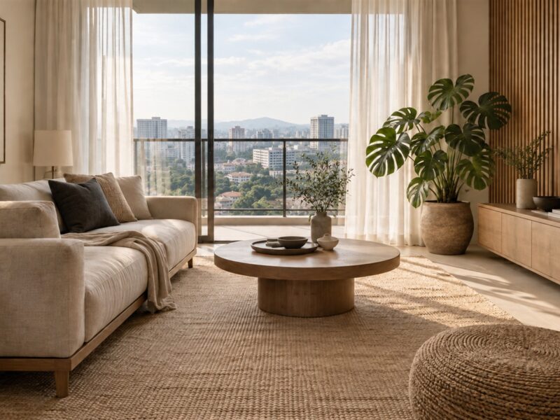 Japandi interior design living room in a Malaysian condo