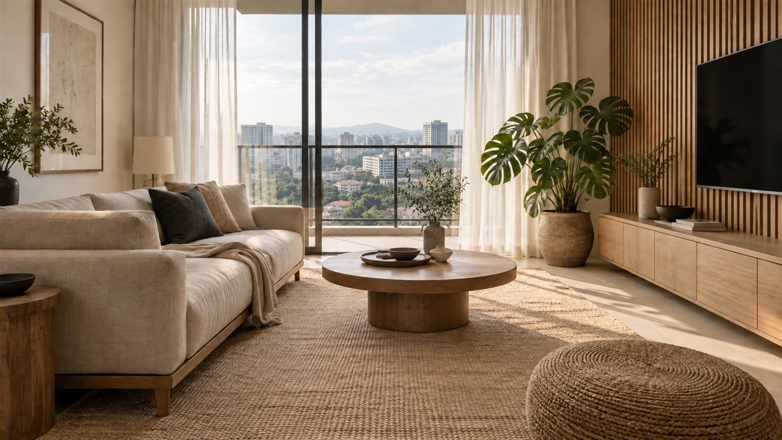 Japandi interior design living room in a Malaysian condo