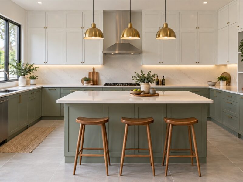 Modern kitchen design malaysia with an island and quartz countertops