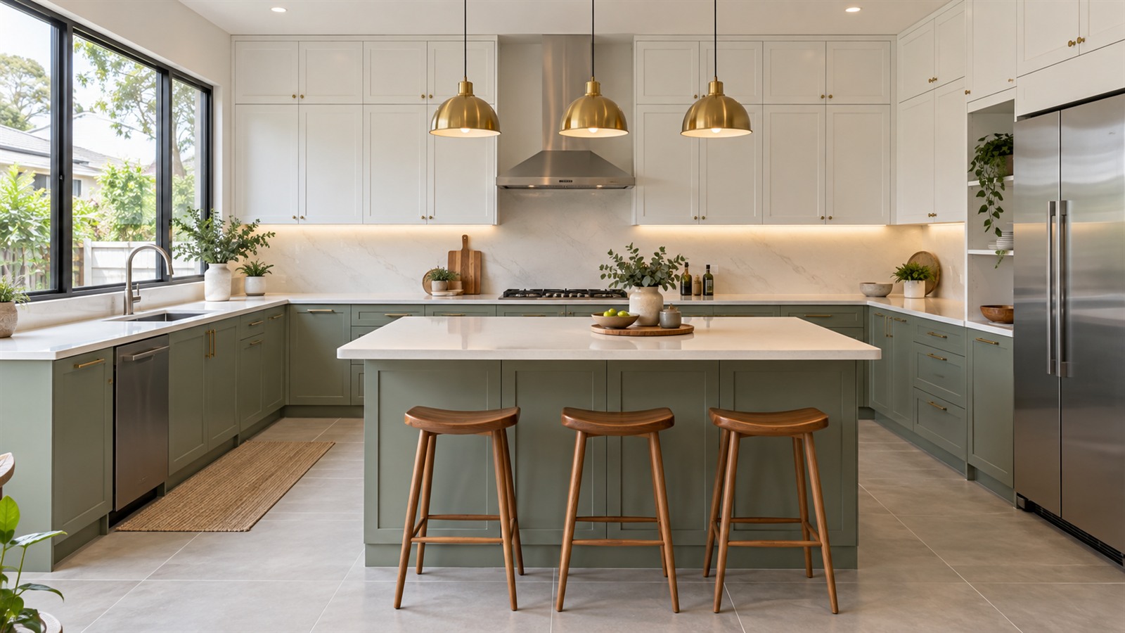 Modern kitchen design malaysia with an island and quartz countertops