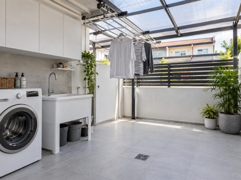 Covered yard with laundry room ideas for a Malaysian terrace house