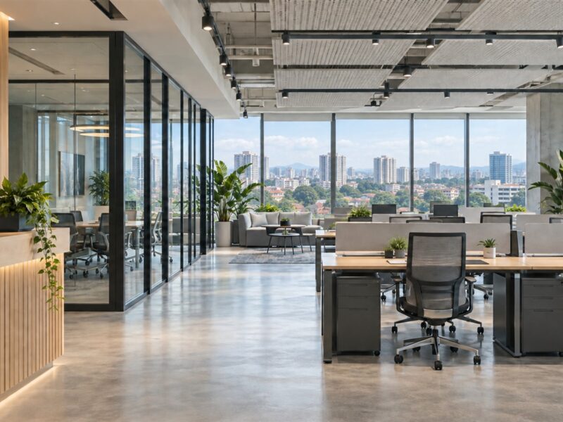 Office renovation in Malaysia with open desks and glass meeting rooms