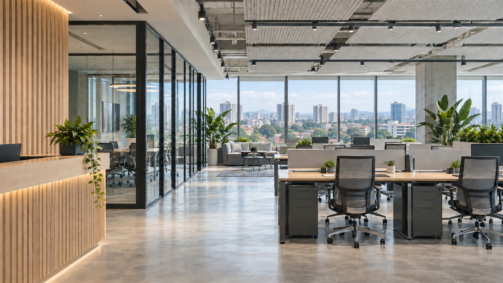 Office renovation in Malaysia with open desks and glass meeting rooms