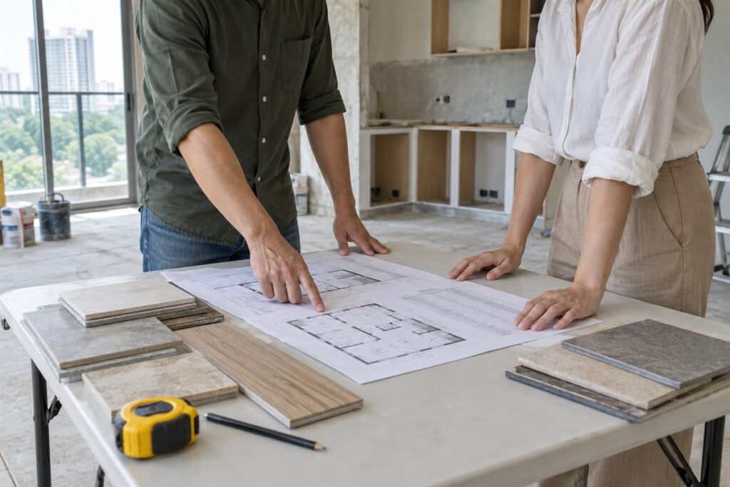 Homeowner comparing a written quote from a renovation contractor