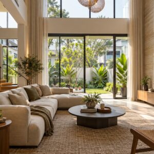 Modern contemporary interior design in a semi-D living room with garden view